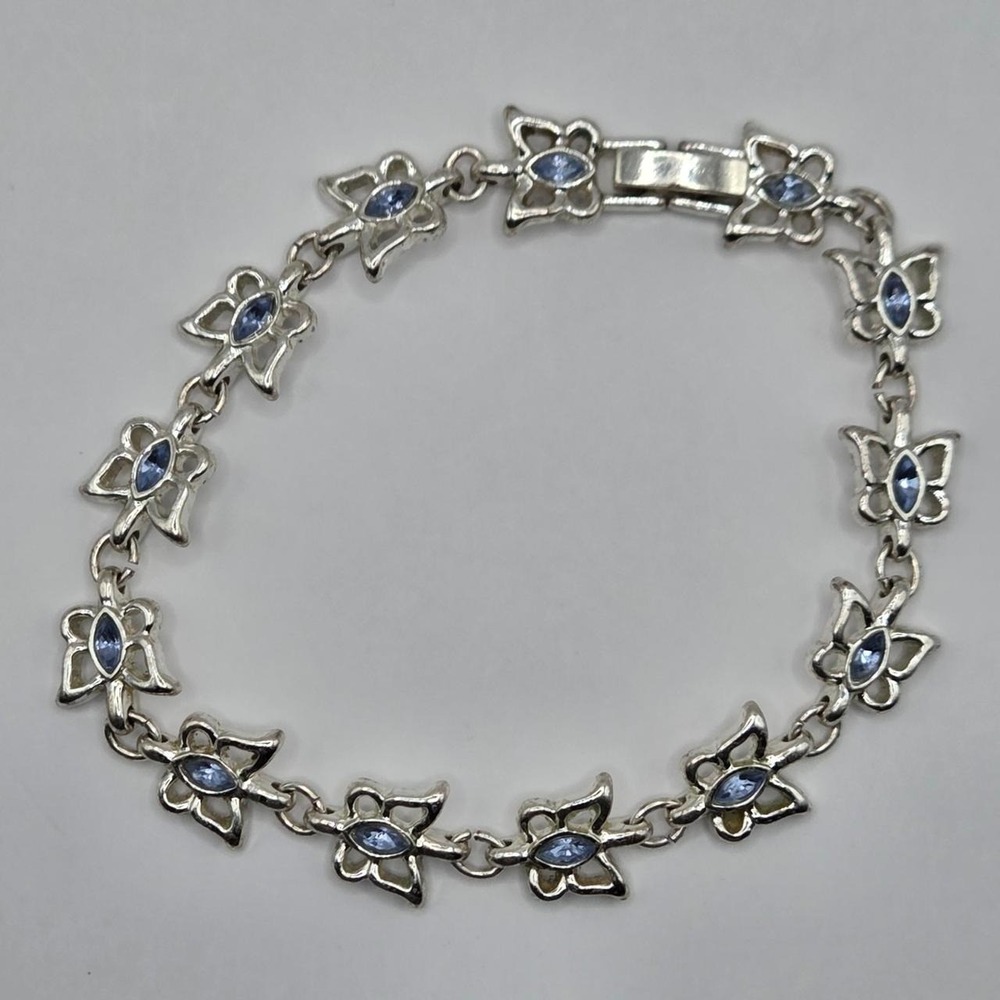 Avon Speak Out Domestic Violence Blue Crystal Butterfly Bracelet 7" Silver Tone